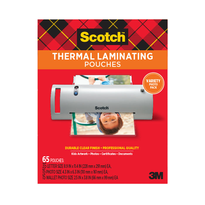 Scotch Thermal Pouches TP-8000-VP, Variety Pack of letter size, 4"x6"size