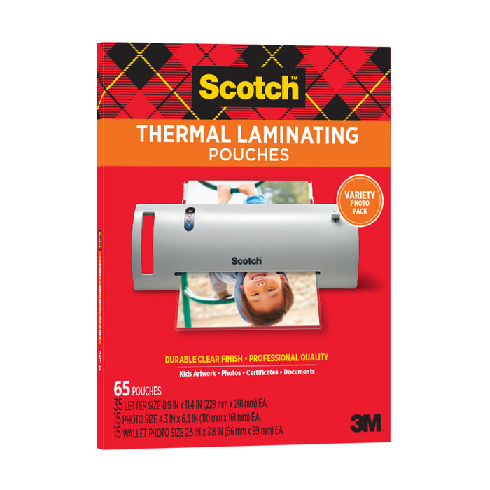 Scotch Thermal Pouches TP-8000-VP, Variety Pack of letter size, 4"x6"size