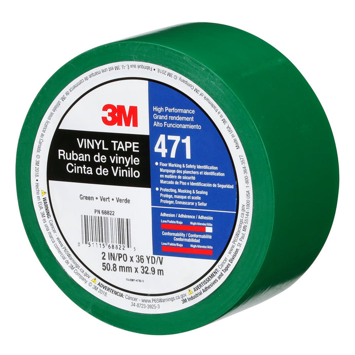 3M Vinyl Tape 471, Green, 3 in x 36 yd, 5.2 mil, 12 Roll/Case
