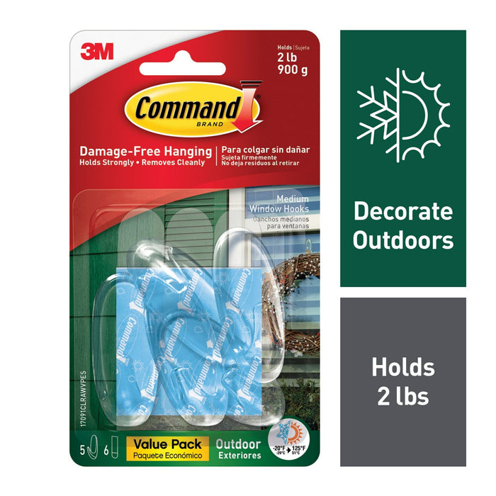 Command Outdoor Medium Clear Window Hooks with Clear Strips Value Pack