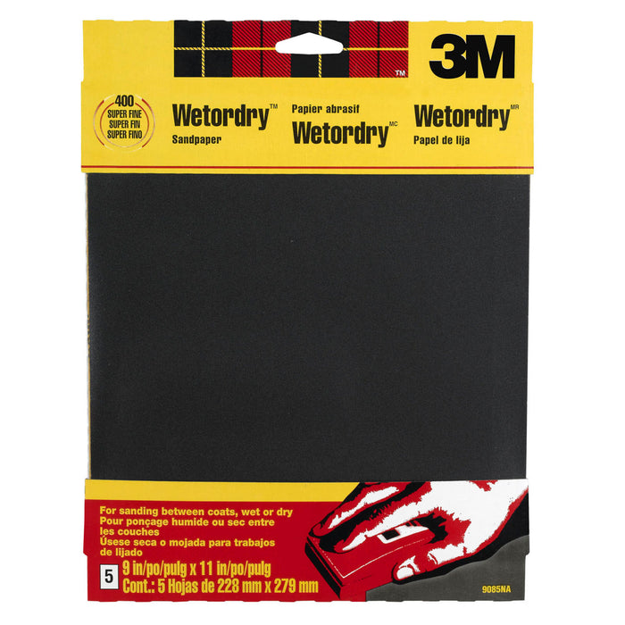 3M Wetordry Sanding Sheets 9085NA, 9 in x 11 in, 400 grit, 5 sheets/pk