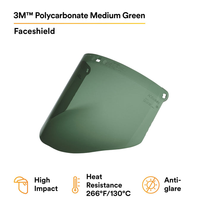 3M Polycarbonate Medium Green Faceshield Window WCP96B 82601-00000 10EA/Case