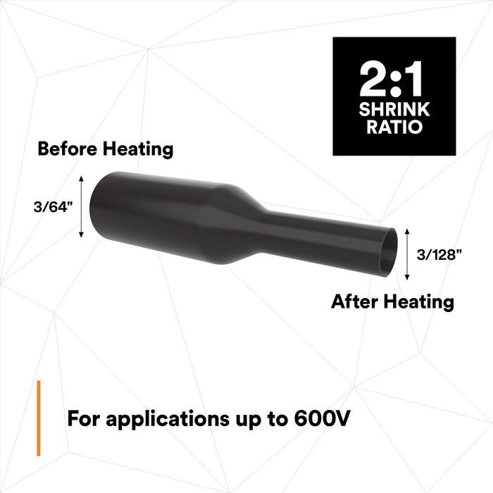 3M Heat Shrink Thin-Wall Tubing FP-301-3/64-Black-100', 100 ft Lengthspool
