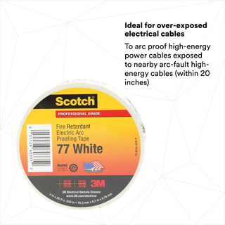 Scotch® Fire-Retardant Electric Arc Proofing Tape 77W, 3 in x 20 ft,White/Gray