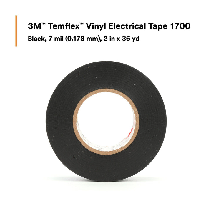 3M Temflex Vinyl Electrical Tape 1700, 2 in x 36 yd, Black