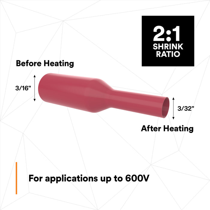 3M Heat Shrink Thin-Wall Tubing FP-301-3/16-48"-Red-250 Pcs, 48 inLength sticks
