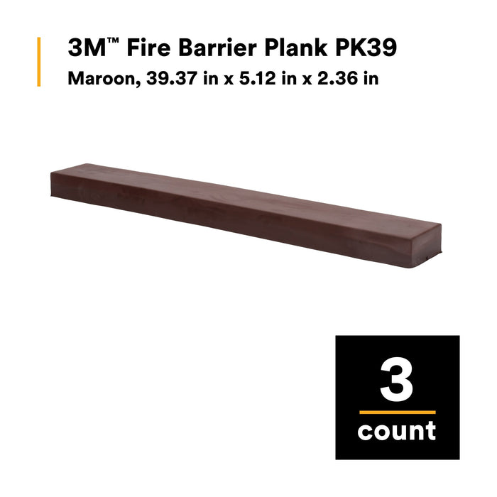 3M Fire Barrier Plank PK39, Maroon, 39.37 in x 5.12 in x 2.36 in
