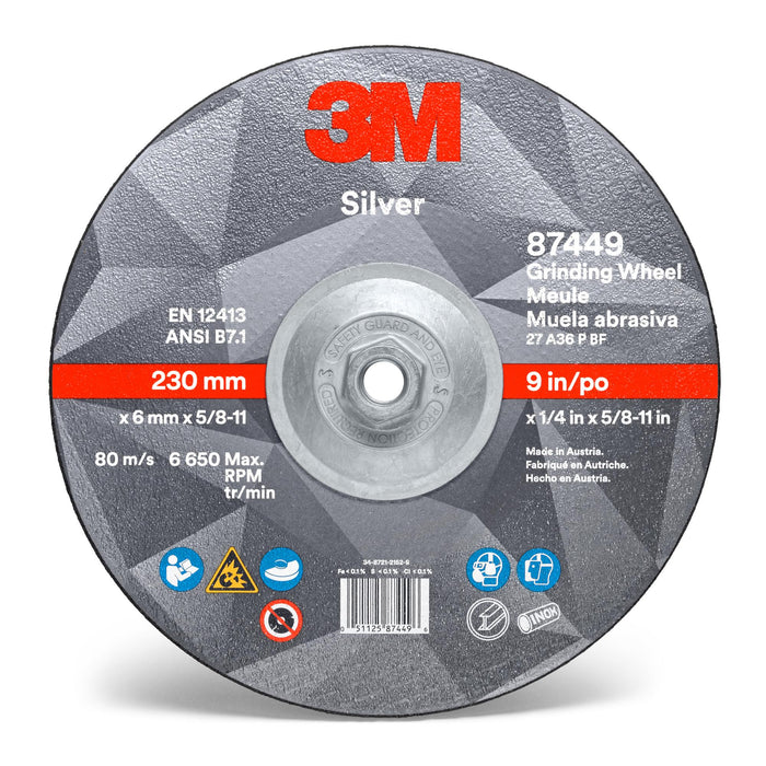 3M Silver Depressed Center Grinding Wheel, 87449, T27 Quick Change