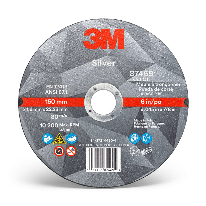 3M Silver Cut-Off Wheel, 87469, T1, 6 in x .045 in x 7/8 in