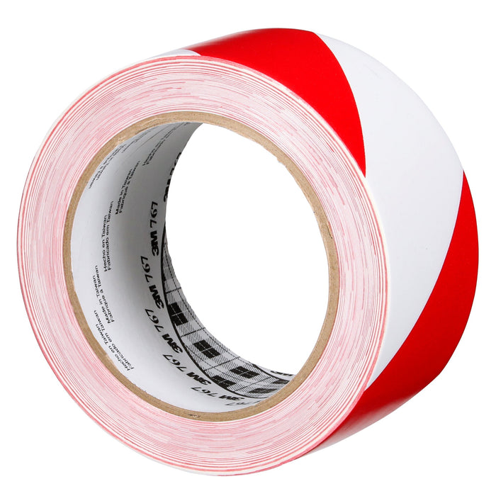 3M Safety Stripe Vinyl Tape 767, Red/White, 3 in x 36 yd, 5 mil, 12 Roll/Case