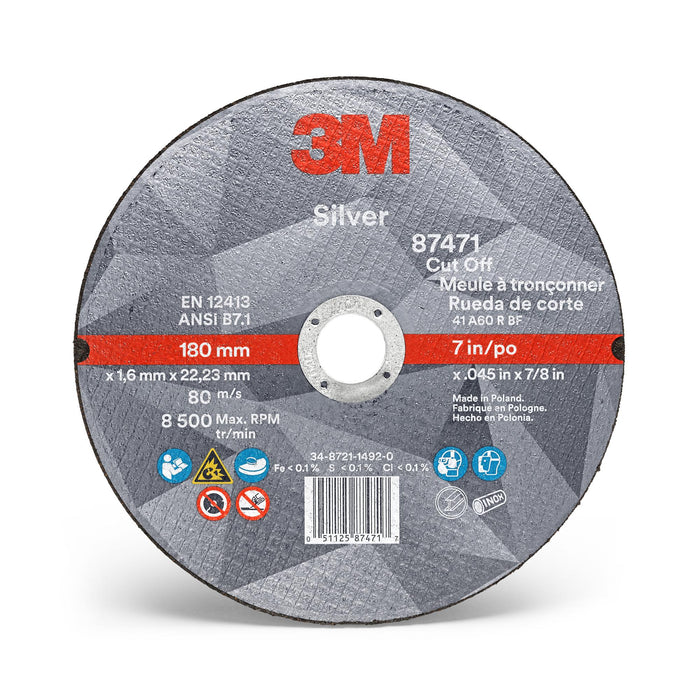 3M Silver Cut-Off Wheel, 87471, T1, 7 in x .045 in x 7/8 in, 25/Carton