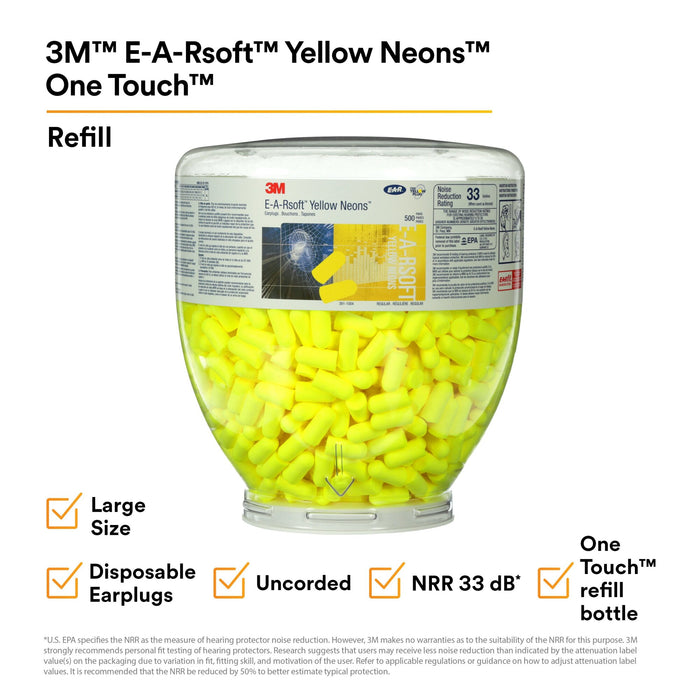 3M E-A-Rsoft Yellow Neons Earplugs 391-1005, Uncorded