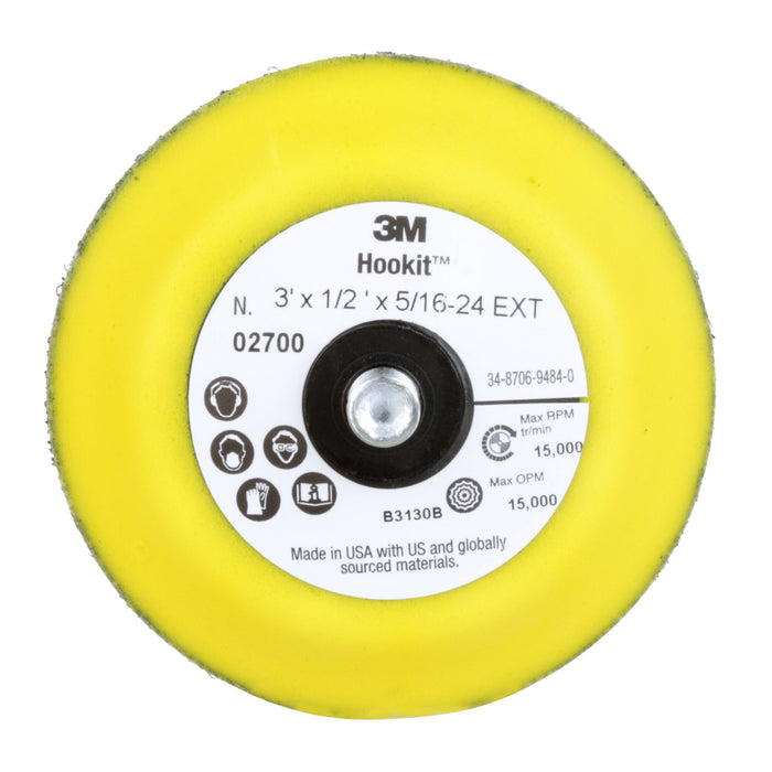 3M Hookit Disc Pad 02700, 3 in x 1/2 in 5/16-24 External