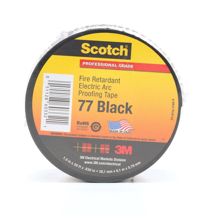 Scotch® Fire-Retardant Electric Arc Proofing Tape 77, 1-1/2 in x 20 ft,Black