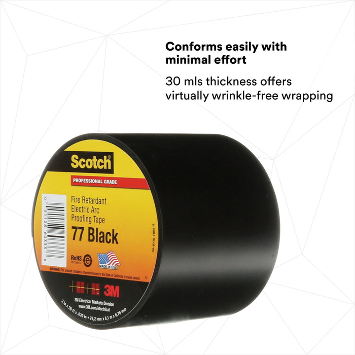 Scotch® Fire-Retardant Electric Arc Proofing Tape 77, 3 in x 20 ft,Black