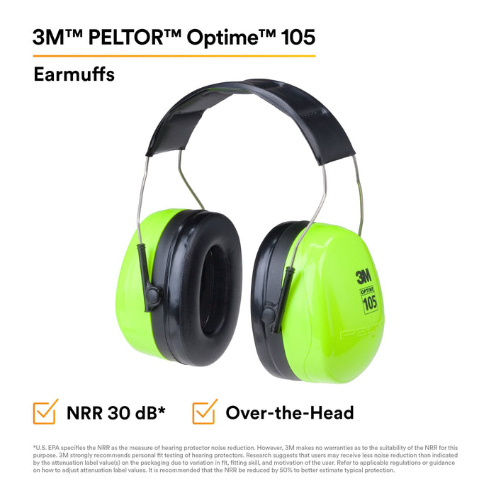 3M PELTOR Optime 105 Earmuffs H10A HV, Over-the-Head