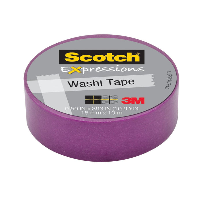 Scotch® Expressions Washi Tape C314-PUR, .59 in x 393 in (15 mm x 10 m)Purple