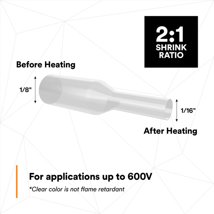 3M Heat Shrink Thin-Wall Tubing FP-301-1/8-Clear-500', 500 ft Lengthper spool