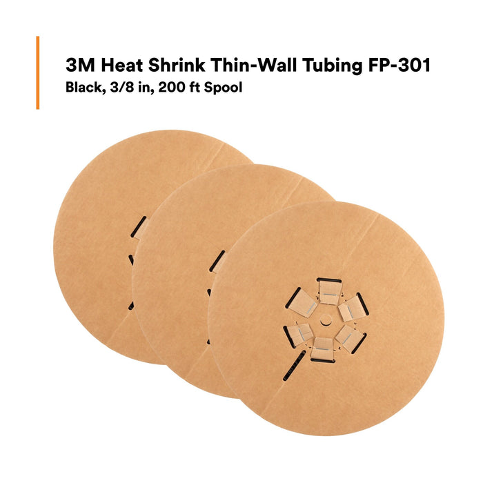 3M Heat Shrink Thin-Wall Tubing FP-301-3/8-Black-200', 200 ft Lengthper spool