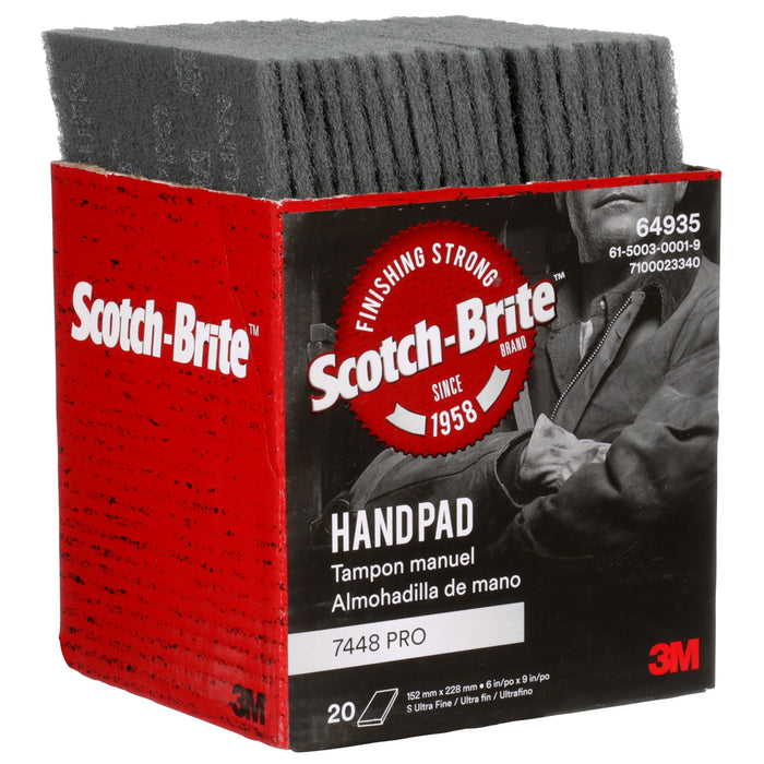Scotch-Brite Hand Pad 7448 Pro, PO-HP, SiC Ultra Fine, Gray, 6 in x 9 in