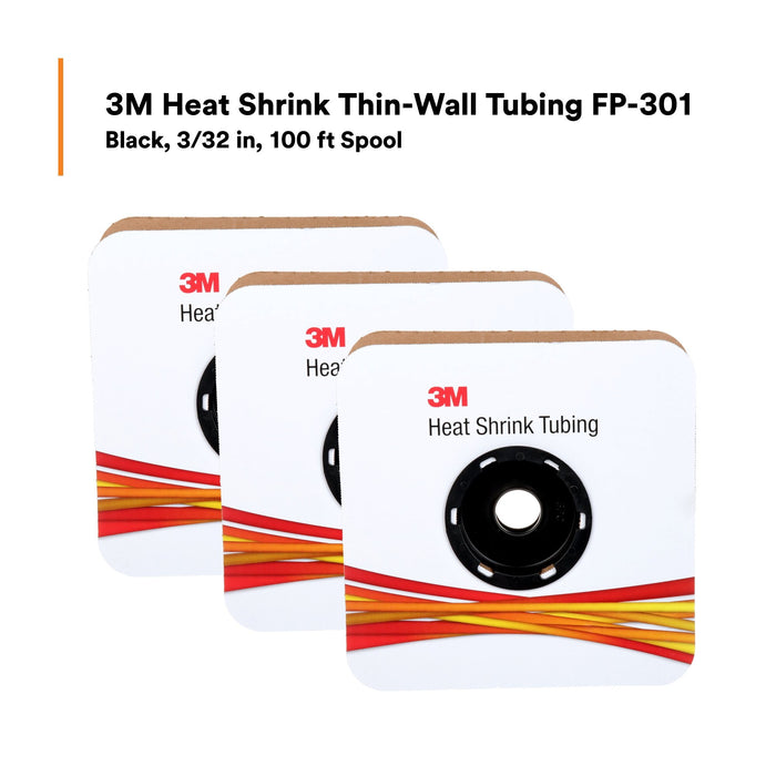 3M Heat Shrink Thin-Wall Tubing FP-301-3/32-Black-100', 100 ft Lengthper spool
