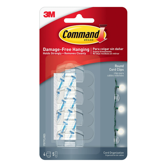 Command Clear Round Cord Clips, 17017CLRES, 4 Clips, 5 Strips