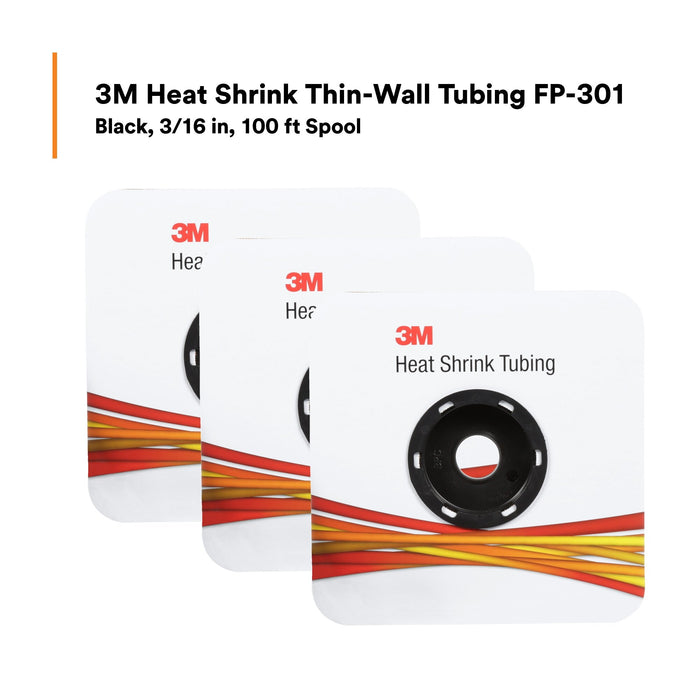 3M Heat Shrink Thin-Wall Tubing FP-301-3/16-Black-100`: 100 ft spoollength