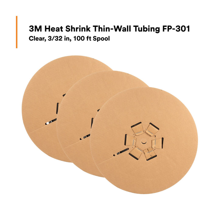 3M Heat Shrink Thin-Wall Tubing FP-301, Clear, 3/32, 100 ft spoollength