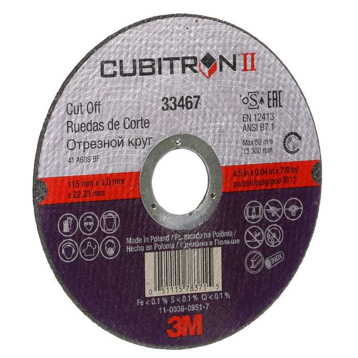 3M Cubitron II Cut-Off Wheel, 33467, 4.5 in x 0.04 in x 7/8 in, 5 per
pack