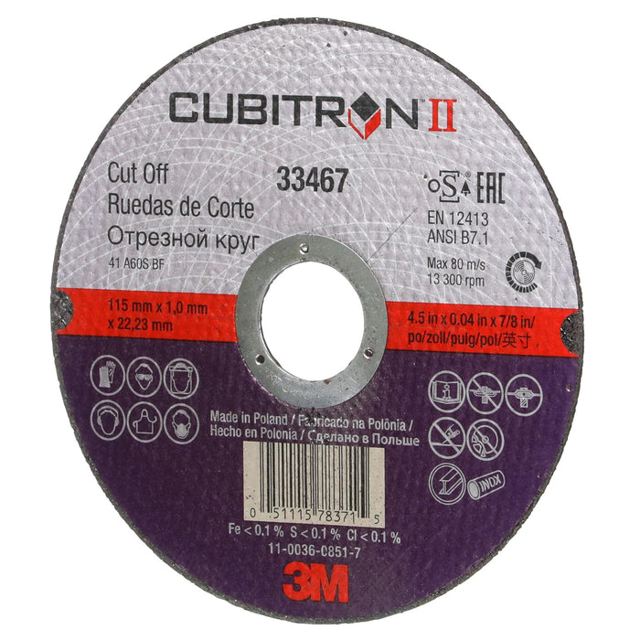 3M Cubitron II Cut-Off Wheel, 33467, 4.5 in x 0.04 in x 7/8 in, 5 per
pack