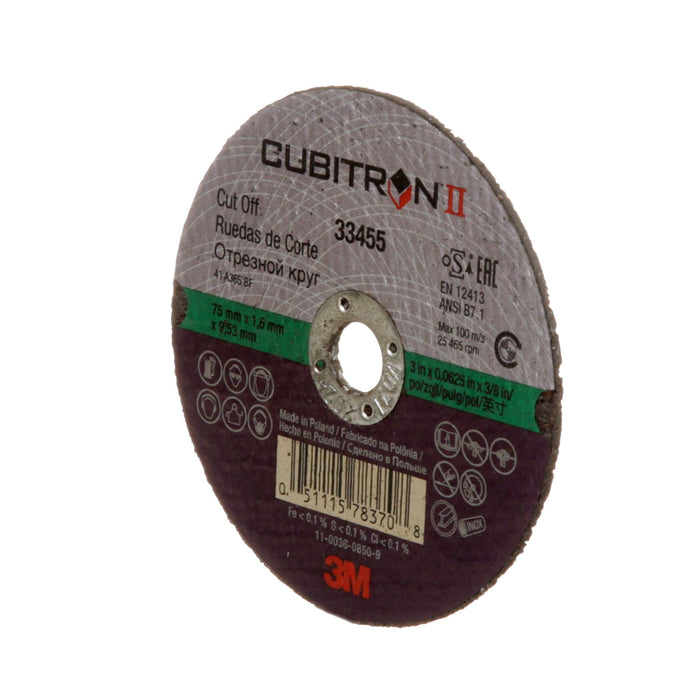 3MCubitronII Cut-Off Wheel, 33455, 75 mm x 1.6 mm x 9.53 mm