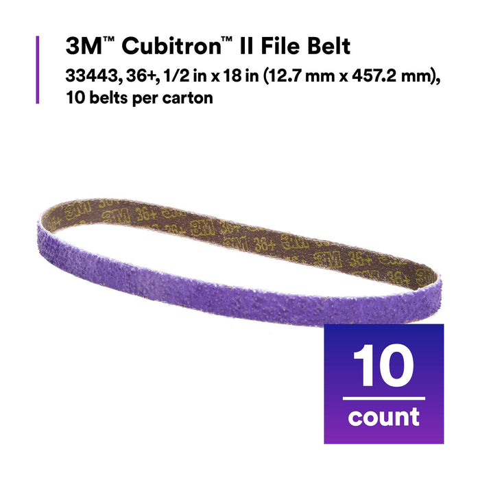 3M Cubitron II File Belt, 33443, 36+, 1/2 in x 18 in (12.7 mm x 457.2mm)