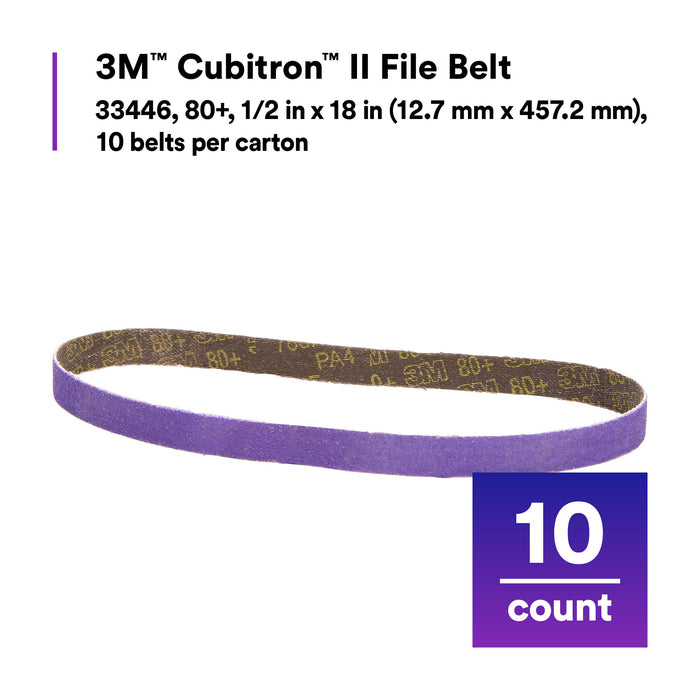 3M Cubitron II File Belt, 33446, 80+, 1/2 in x 18 in (12.7 mm x 457.2mm)