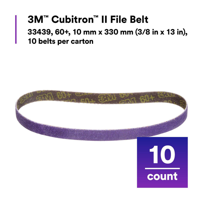 3M Cubitron II File Belt, 33439, 60+, 10 mm x 330 mm (3/8 in x 13 in)