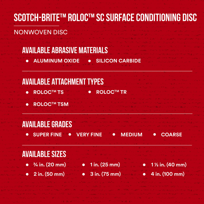 Scotch-Brite Roloc Surface Conditioning Disc, SC-DS, A/O Very Fine,
TS, 3 in