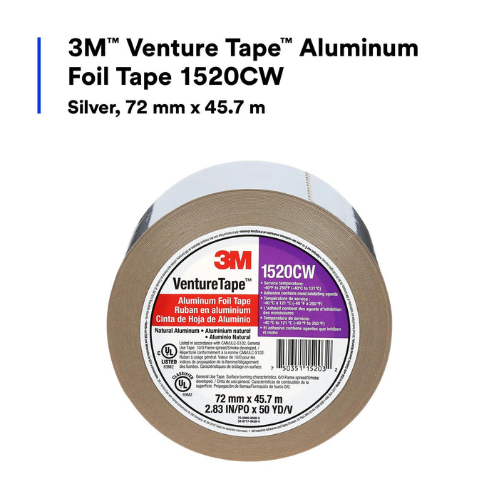 3M Venture Tape Aluminum Foil Tape 1520CW, Silver, 72 mm x 45.7 m, 3.2
mil