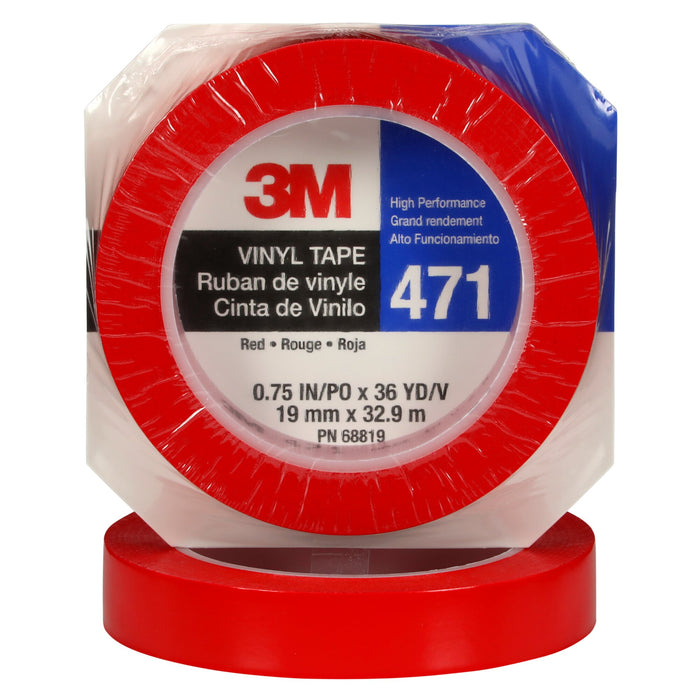 3M Vinyl Tape 471, Red, 3/4 in x 36 yd, 5.2 mil, 48 Roll/Case