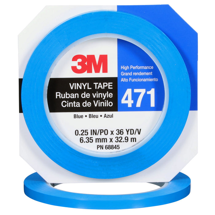 3M Vinyl Tape 471, Blue, 1/4 in x 36 yd, 5.2 mil, 144 Roll/Case