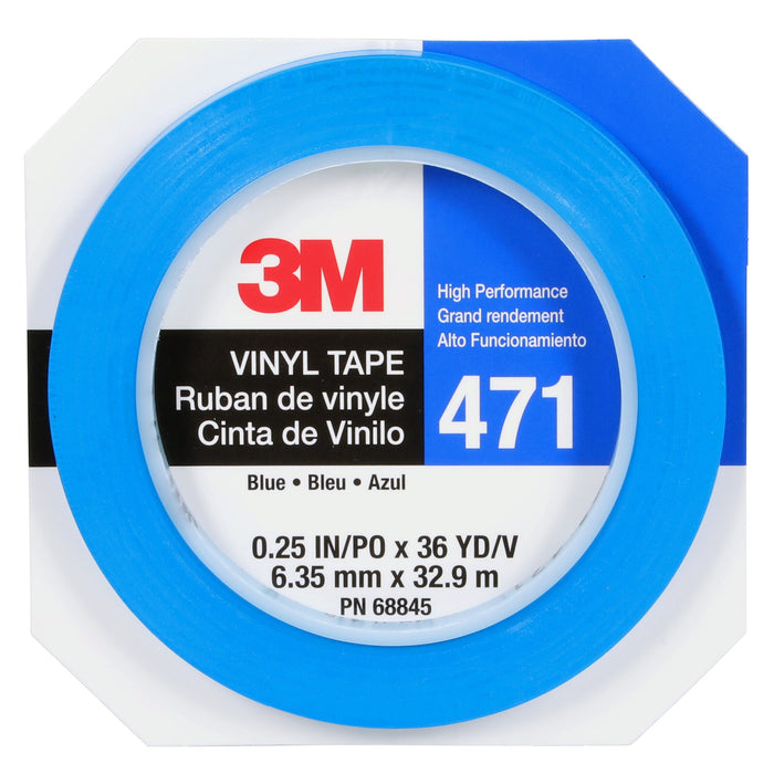 3M Vinyl Tape 471, Blue, 1/4 in x 36 yd, 5.2 mil, 144 Roll/Case