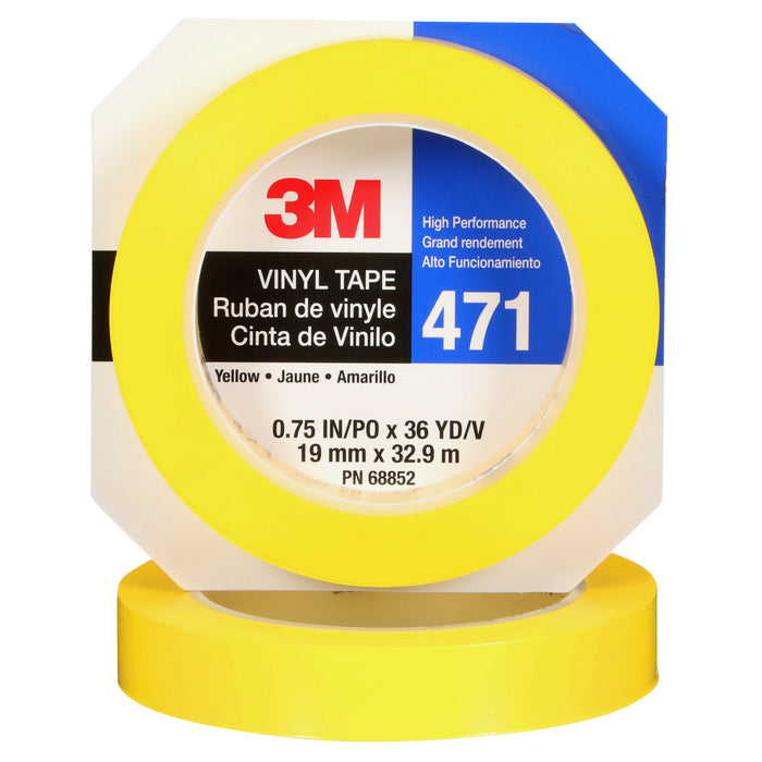 3M Vinyl Tape 471, Yellow, 3/4 in x 36 yd, 5.2 mil, 48 Roll/Case