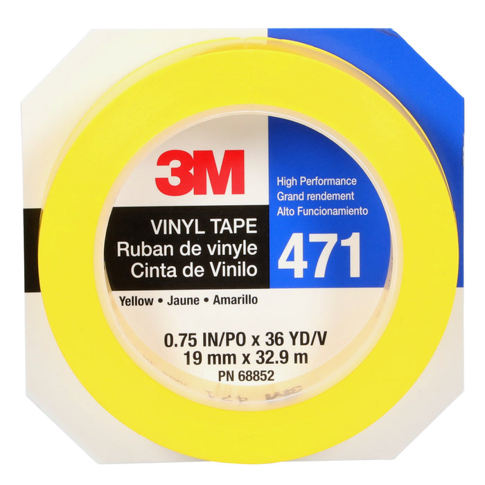 3M Vinyl Tape 471, Yellow, 3/4 in x 36 yd, 5.2 mil, 48 Roll/Case