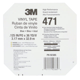 3M Vinyl Tape 471, Blue, 1/8 in x 36 yd, 5.2 mil