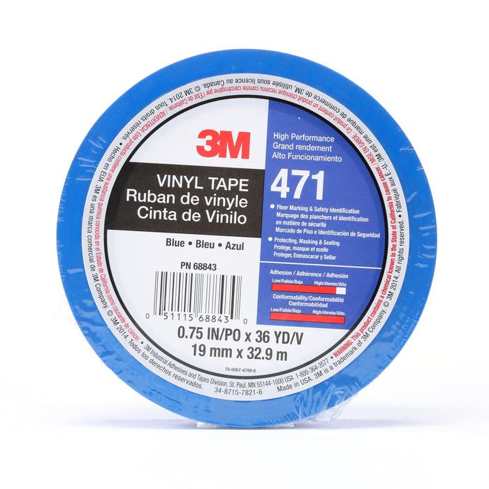 3M Vinyl Tape 471, Blue, 3/4 in x 36 yd, 5.2 mil, 48 Roll/Case