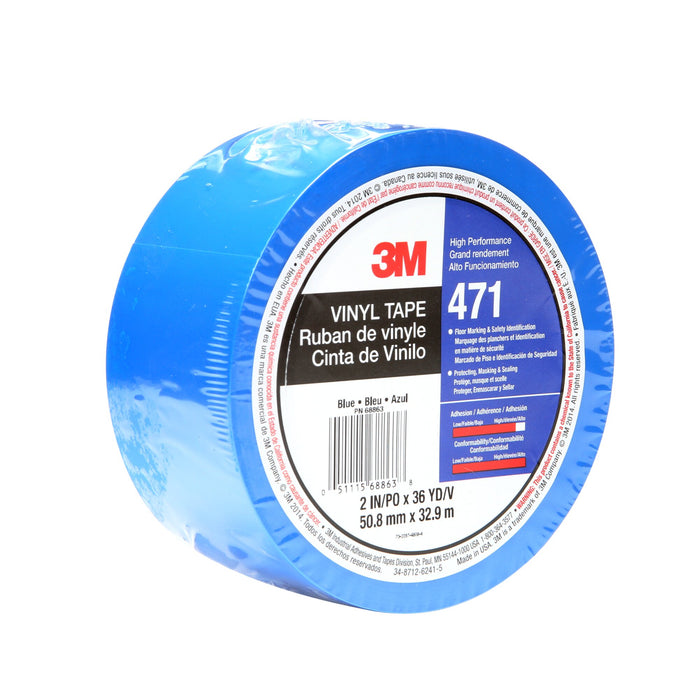 3M Vinyl Tape 471, Blue, 2 in x 36 yd, 5.2 mil, 24 rolls per case