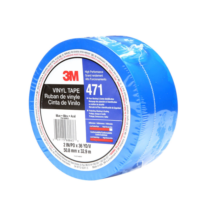 3M Vinyl Tape 471, Blue, 2 in x 36 yd, 5.2 mil, 24 rolls per case