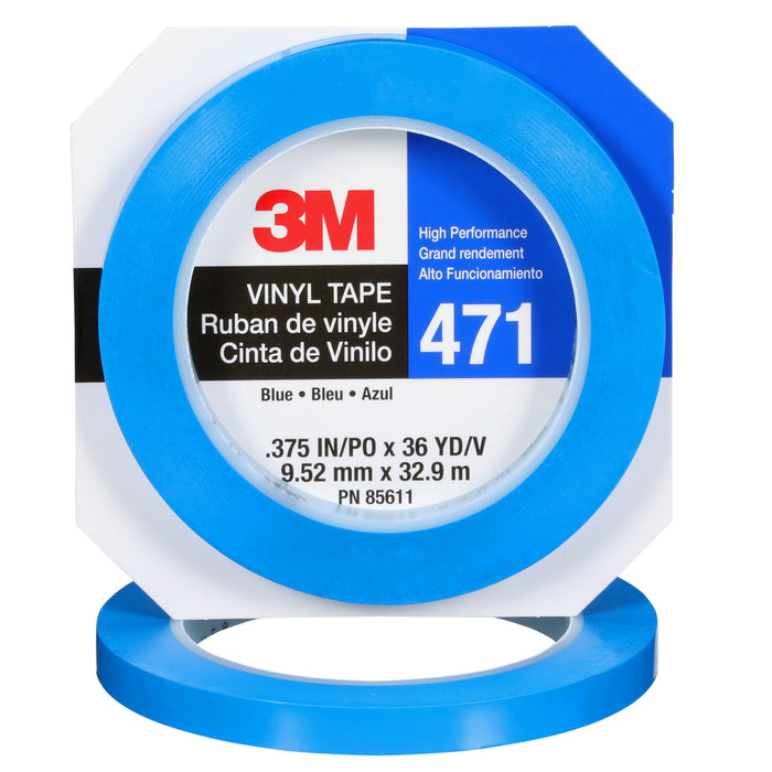 3M Vinyl Tape 471, Blue, 3/8 in x 36 yd, 5.2 mil, 96 Roll/Case