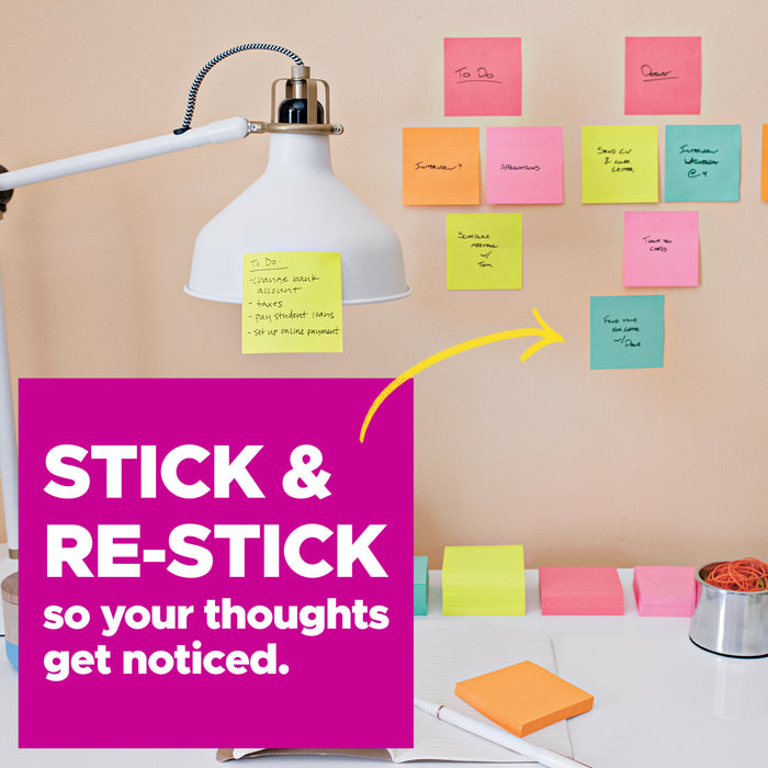 Post-it® Super Sticky Notes 654-5SSAN, 3 in x 3 in (76 mm x 76 mm)