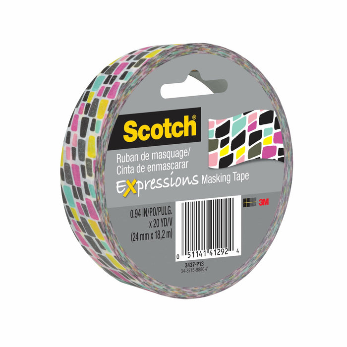Scotch® Expressions Masking Tape 3437-P13, .94 in x 20 yd (24 mm x 18