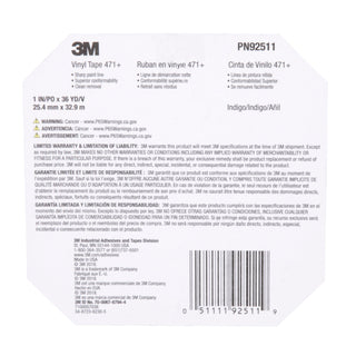 3M Vinyl Tape 471+, Indigo, 1 in x 36 yd, 5.3 mil, 36 rolls per case,PN2511