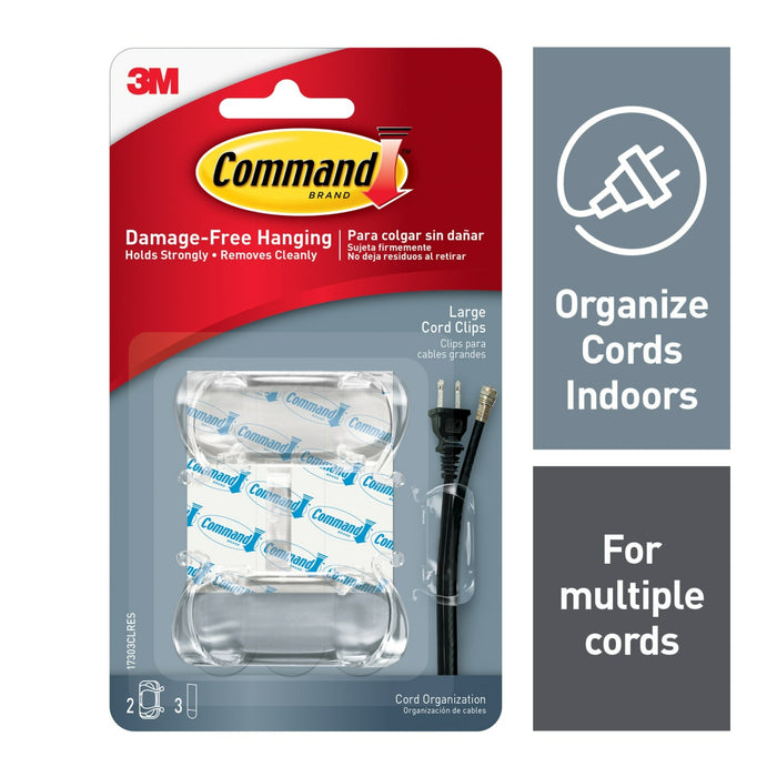 Command Clear Large Cord Clips, 17303CLRES, 2 Clips, 3 Strips